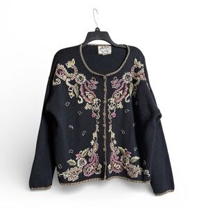 Heirloom Collectibles Cardigan XL Embroidered Floral Ramie Cotton Sweater